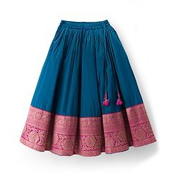 Babyhug Brocade Woven Half Sleeves Choli and Lehenga Set with Floral Embroidery & Foil Print - Dark Pink