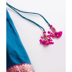 Babyhug Brocade Woven Half Sleeves Choli and Lehenga Set with Floral Embroidery & Foil Print - Dark Pink