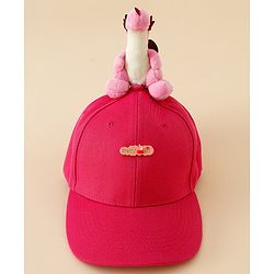 Babyhug Baseball Caps with Dino Applique Dark Pink - Diameter 17 cm