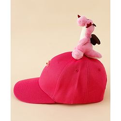 Babyhug Baseball Caps with Dino Applique Dark Pink - Diameter 17 cm
