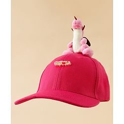 Babyhug Baseball Caps with Dino Applique Dark Pink - Diameter 17 cm