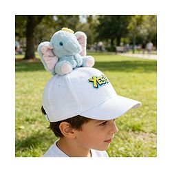 Babyhug Baseball Cap With Elephant Applique Off White - Diameter 18 cm
