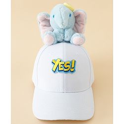 Babyhug Baseball Cap With Elephant Applique Off White - Diameter 18 cm