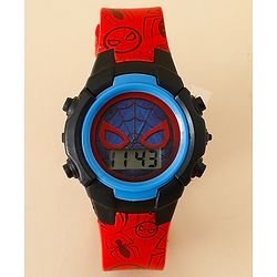 Babyhug Free Size Digital Watch with Spiderman Print - Red