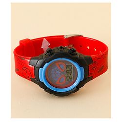 Babyhug Free Size Digital Watch with Spiderman Print - Red