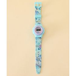 Babyhug Free Size Digital Watch with Stitch Print - Light Blue & White