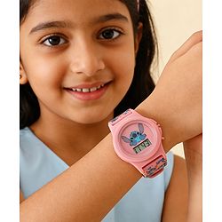 Babyhug Free Size Digital Watch with Stitch Print - Pink