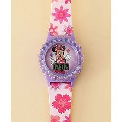 Babyhug Free Size Digital Watch with Minnie Mouse Print - Pink & Purple