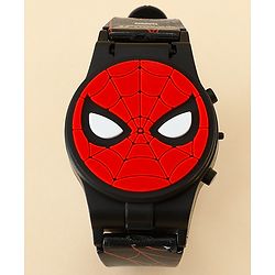 Babyhug Free Size Digital Watch with Spiderman Print - Black & Red