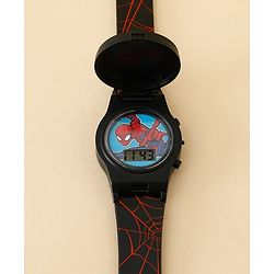 Babyhug Free Size Digital Watch with Spiderman Print - Black & Red