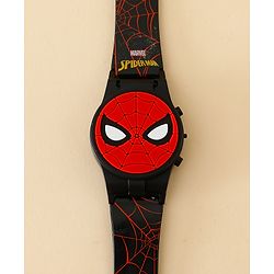 Babyhug Free Size Digital Watch with Spiderman Print - Black & Red