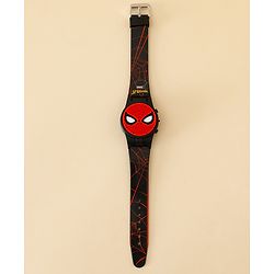 Babyhug Free Size Digital Watch with Spiderman Print - Black & Red