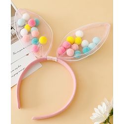 Babyhug Hair Bands Free Size Bunny Ear Applique with Colorful Pom Poms  - Light Pink