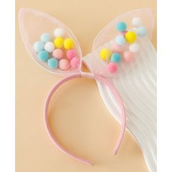 Babyhug Hair Bands Free Size Bunny Ear Applique with Colorful Pom Poms  - Light Pink