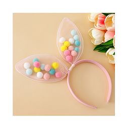 Babyhug Hair Bands Free Size Bunny Ear Applique with Colorful Pom Poms  - Light Pink