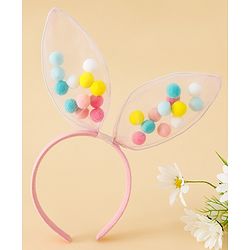 Babyhug Hair Bands Free Size Bunny Ear Applique with Colorful Pom Poms  - Light Pink