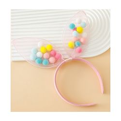 Babyhug Hair Bands Free Size Bunny Ear Applique with Colorful Pom Poms  - Light Pink