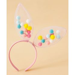 Babyhug Hair Bands Free Size Bunny Ear Applique with Colorful Pom Poms  - Light Pink