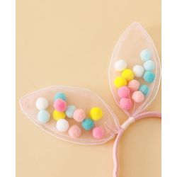 Babyhug Hair Bands Free Size Bunny Ear Applique with Colorful Pom Poms  - Light Pink