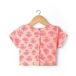 Babyhug Cotton Woven Half Sleeves Choli Lehenga & Dupatta Set With Floral Print - Peach