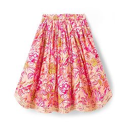 Babyhug Cotton Woven Half Sleeves Choli Lehenga & Dupatta Set With Floral Print - Peach