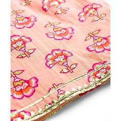 Babyhug Cotton Woven Half Sleeves Choli Lehenga & Dupatta Set With Floral Print - Peach