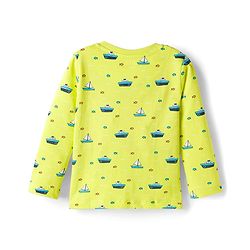 Babyhug Cotton Knit Full Sleeves Co-ords Night Suit with Nautical Theme Print - Neon Green