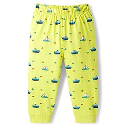 Babyhug Cotton Knit Full Sleeves Co-ords Night Suit with Nautical Theme Print - Neon Green