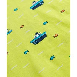 Babyhug Cotton Knit Full Sleeves Co-ords Night Suit with Nautical Theme Print - Neon Green