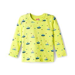Babyhug Cotton Knit Full Sleeves Co-ords Night Suit with Nautical Theme Print - Neon Green