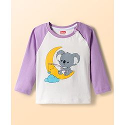 Babyhug  Cotton Knit Full Raglan Sleeves Night Suit With Animal Print - Lavender