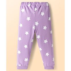Babyhug  Cotton Knit Full Raglan Sleeves Night Suit With Animal Print - Lavender