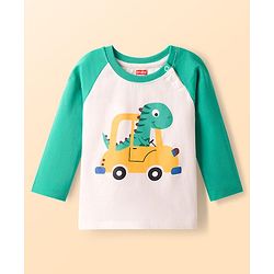 Babyhug Cotton Knit Full Raglan Sleeves Night Suit With Dino Print - Mint Green