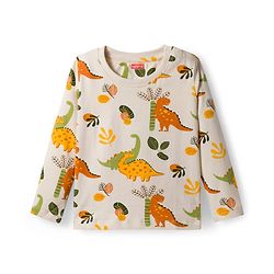 Babyhug Cotton Knit Full Sleeves Co-ords Night Suit With Dino Print - Cream