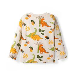 Babyhug Cotton Knit Full Sleeves Co-ords Night Suit With Dino Print - Cream
