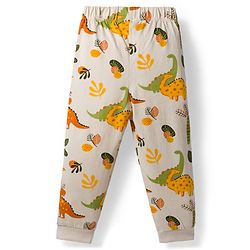 Babyhug Cotton Knit Full Sleeves Co-ords Night Suit With Dino Print - Cream