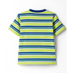 Babyhug 100% Cotton Knit Half Sleeves T-Shirt with Stripes & Text Print - Limegreen & Blue