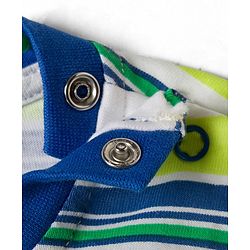 Babyhug 100% Cotton Knit Half Sleeves T-Shirt with Stripes & Text Print - Limegreen & Blue