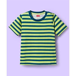 Babyhug 100% Cotton Knit Half Sleeves T-Shirts with Stripes & Go Team Text Print Pack of 3 - Navy Blue & Neon Green