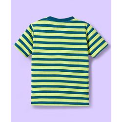 Babyhug 100% Cotton Knit Half Sleeves T-Shirts with Stripes & Go Team Text Print Pack of 3 - Navy Blue & Neon Green
