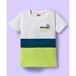Babyhug 100% Cotton Knit Half Sleeves T-Shirts with Stripes & Go Team Text Print Pack of 3 - Navy Blue & Neon Green