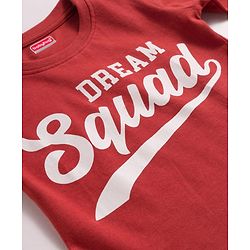 Babyhug Cotton Knit Full Sleeves Night Suit With Dream Squad Text Print - Maroon