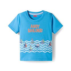 Babyhug 100% Cotton Knit  Half Sleeves T-Shirt with Stripes & Nautical Print Pack of 3 - Light Blue & Light Green