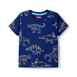 Babyhug 100% Cotton Knit Half Sleeves T-Shirt with Stripes & Dino Print Pack of 3 - Navy Blue Light Blue & Red
