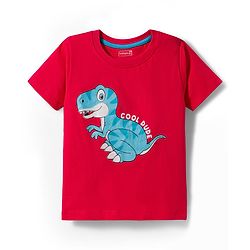 Babyhug 100% Cotton Knit Half Sleeves T-Shirt with Stripes & Dino Print Pack of 3 - Navy Blue Light Blue & Red
