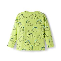 Babyhug Cotton Knit Full Sleeves Co-ords Night Suit With Dino Print - Green