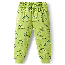 Babyhug Cotton Knit Full Sleeves Co-ords Night Suit With Dino Print - Green
