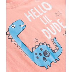 Babyhug 100% Cotton Knit Full Sleeves T-Shirt With Hello Lil Dude Text Print - Coral