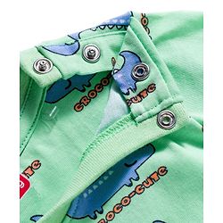 Babyhug Cotton Knit Full Sleeves Co-ords Night Suit with Crocodile Print - Green