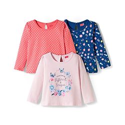 Babyhug 100% Cotton Knit Full Sleeves T-Shirts With Floral & Polka Dot Print Pack of 3 - Pink Peach & Navy Blue